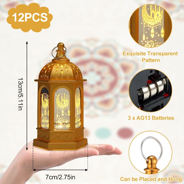 Ramadan Lyktor Dekoration Hängande Lampa Eid Ljusstake med Transparent Glas Ramadan Barn Gåvor LED Eid för Hem Bordsdekoration