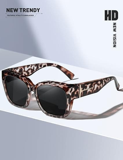 Passer over briller Solbriller for kvinner menn Store trendy polariserte solbriller for kjøring UV-beskyttelse, grå leopard/grå