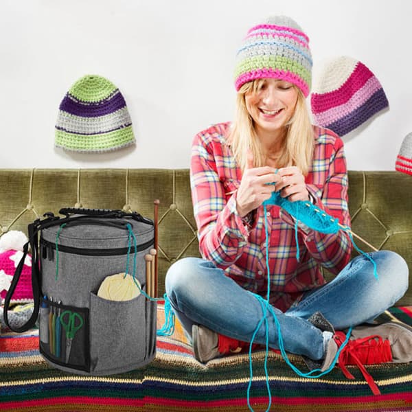 DIY Cylindrisk Strikket Garnopbevaringspose – Stor Kapacitet Organizer til Hæklenåle og Garnnøgler