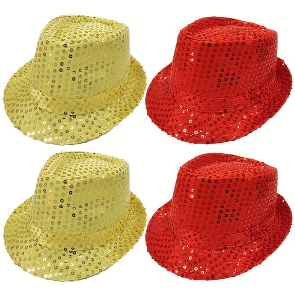 4-pak pailletkasket unisex western dance jazzhat glitrende diskohat til Halloween-fest 4 stk.