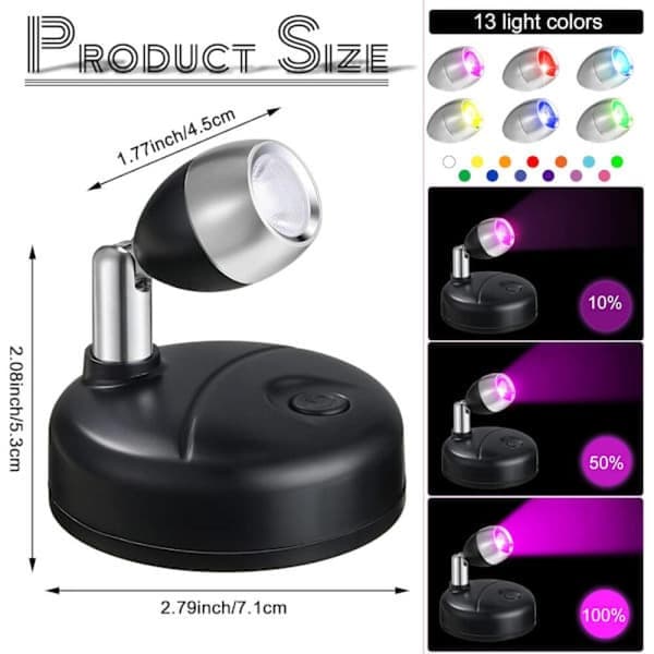 2-pack Mini RGB Battery Operated Spotlights for Indoor Use with Remote Control