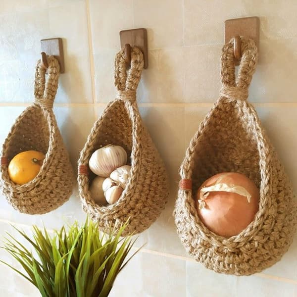Kitchen Hanging Fruit Basket, a pack of Boho Hanging Baskets, Kitchen Countertop Fruit Basket, Handmade Woven Hanging Rack (3 pcs)