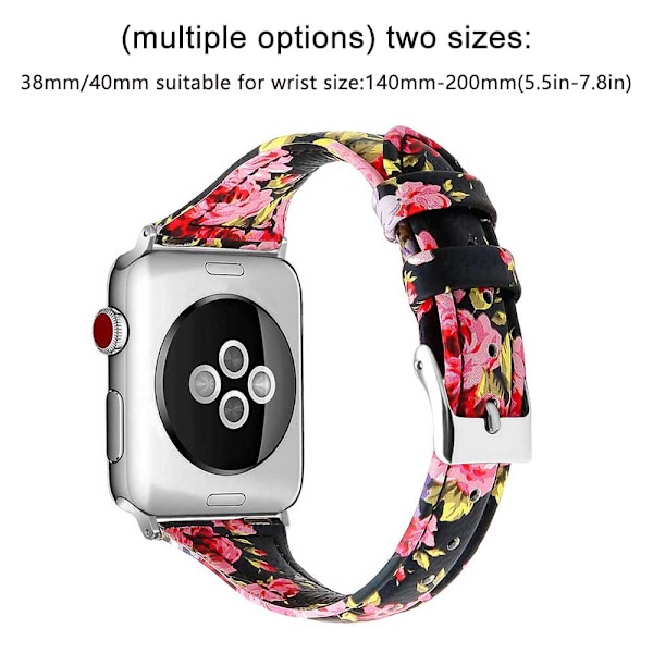 Läderband kompatibelt med Apple Watch, tunt läderarmband för iWatch Series 5/4/3/2/1 38-40mm Svart