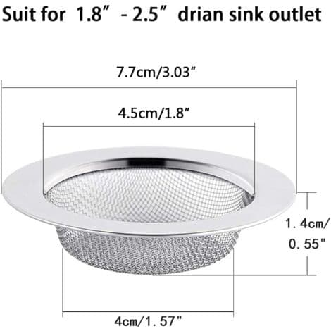 Sæt med 2 vaskesier i rustfrit stål, 7,5 cm – Anti-tilstopningssi – Nem at rengøre – Til køkken og badeværelse