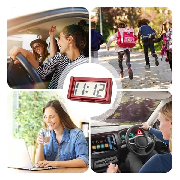 Small Digital Clock Battery Operated - Large Screen Car Clock Dashboard - Stick On Clock, Portable Car Accessories for Car White White