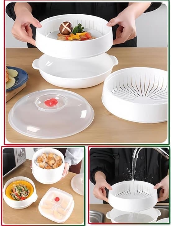 Microwave Steamer 2026 - Easy to Clean and Store - 25/20/16 cm - Multifunctional Microwave Steamer - Heating and Heat-Insulating Cookware