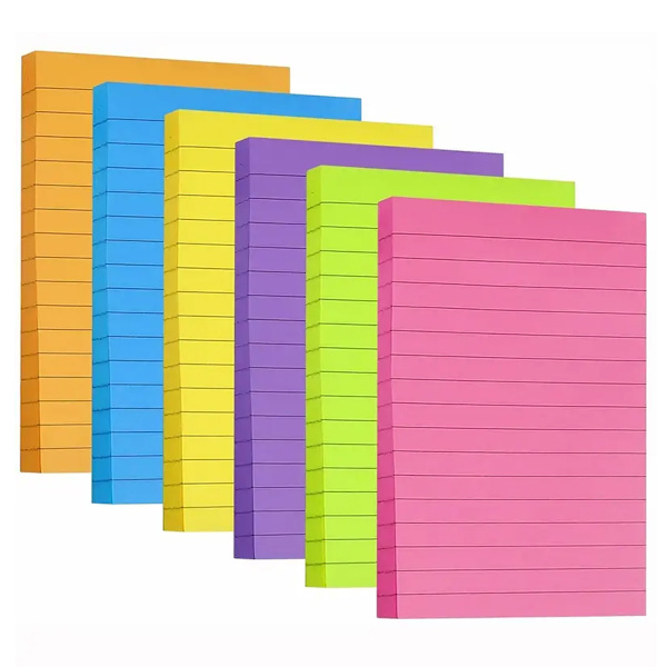 6-pack självhäftande anteckningsblock, 6 färger, 4x6 tum, ljusa självhäftande lappar, färgglada självhäftande lappar för kontor, hem, skola, möte, 50 ark/block