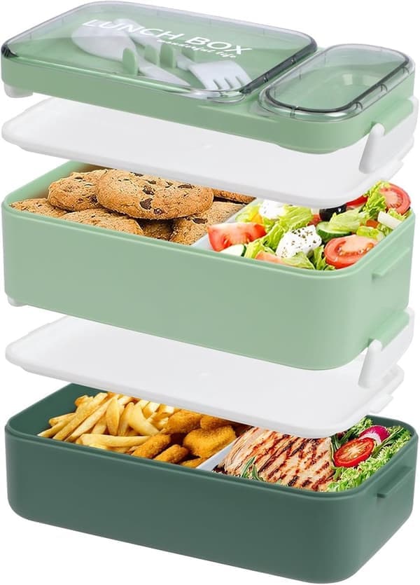 Lunch Box - Lunch Box for Adults - Lunch Box for Kids - Divided Lunch Box - Large 2-Layer Box - Pink - 1600ml - Suitable for Work/School - Vegetables