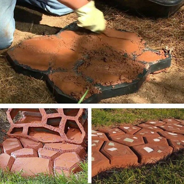 Svart betongform Gjutform Gjutform DIY Plast Gipsform Betongbeläggning Beläggningsform Modell för trottoar Springbräda Trädgård Gräsplan Spår