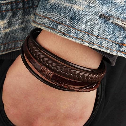 Men's Multi-Strand Brown Leather Braided Everyday Bracelet