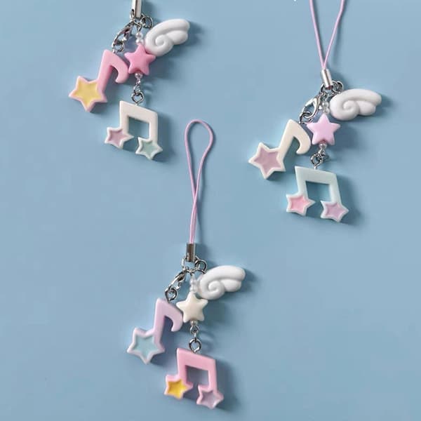 Star Charm Keychain Phone Strap for Mobile Devices Alloy Plastic Design Beaded Chain Secure Loss-Proof Functionality Rose Red