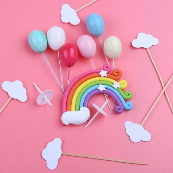 REMAKE 12-delad tårtdekorationsset Regnbågsmolntårta Topper Barn Tårta Topper för Födelsedag Baby Shower Fest