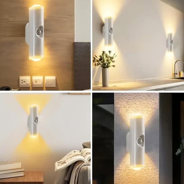 Rörelsesensor Nattlampa med Magnetfäste LED Vägglampa USB Uppladdningsbar för Trappor Sovrum & Hall Säkerhet