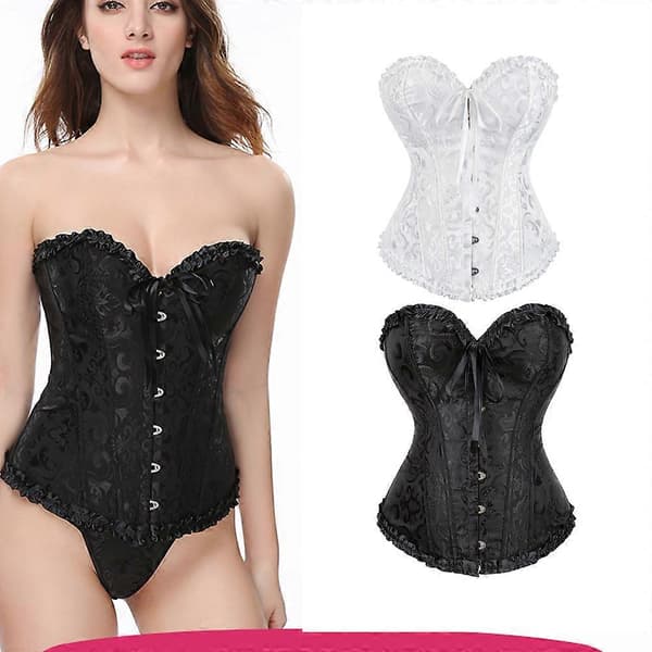 Dame Snøring Udbenet Overbust Korset Bustier Lingeri Bodyshaper Top Prinsesse Korset - Sort