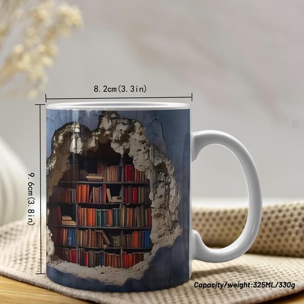 Library Shelf Shaped Mug Perfect for Book Lovers Unique Ceramic Cup Dishwasher and Microwave Safe 325 ml.