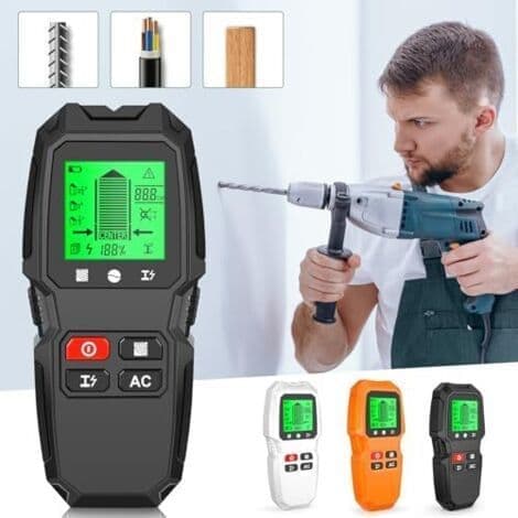 5-in-1 Wall Mounted Detector for Wood, Electrical Wires, Metal Studs, Cables and Beams, with LCD Screen (Orange)