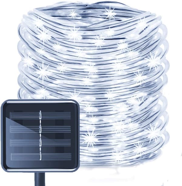 12M 100LED Solar LED-stripe, kobberrørlys, vanntett, utendørs, hvit