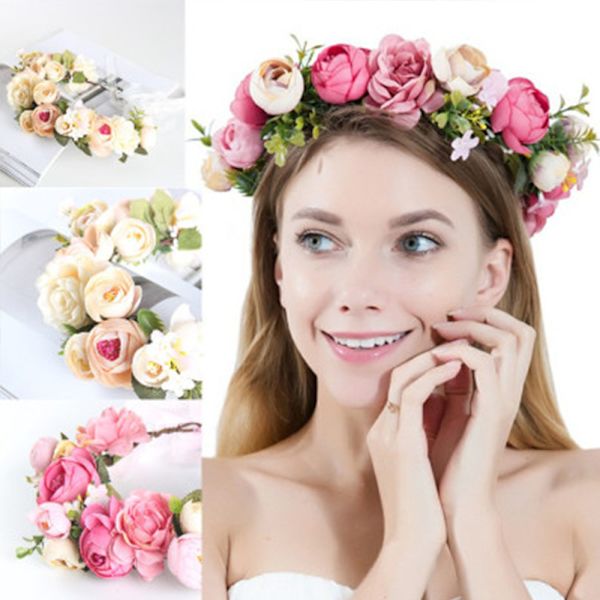 Blomsterkrans Hårband, Blommig Bröllop Brud Hårbåge Kvinnor Damer Blad Band Fest Dekoration Hårprydnad Hårtillbehör