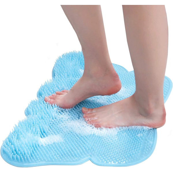 Större duschfotskrubbmassagere rengörare, fjärilsformad fotmassagematta med halkfria sugkoppar och rengöringsborst, förbättra