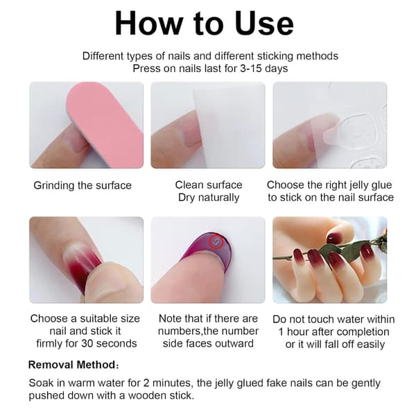 Pink Press on Nails Medium Square, Press on French Nail Art Tips Glue on Nails Full Coverage False Nails