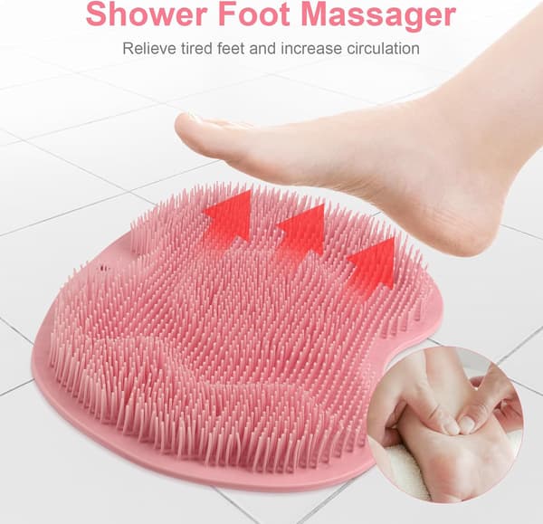Duschfotsskrubbmatta, halkfria sugkoppar, exfoliering, spa, minskar fotsmärta (blå) pink