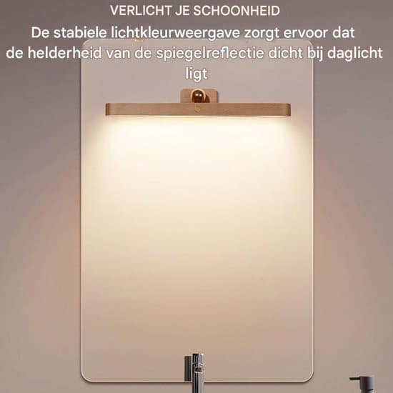 Spejllampe – Væglampe – Dæmpbar Touch-kontrol – 1 – Træbadeværelseslampe