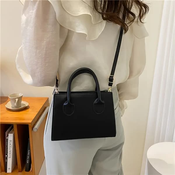 Minimalist Black Small Square Bag, All-Match Top Handle Bag, Classic Shoulder Bag For Work