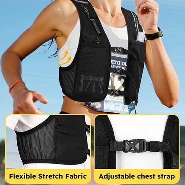 Unisex Running Vest, Adjustable Chest Straps, Hydration Backpack with 500ml Soft Flask - Lightweight Reflective for Marathon, Touchscreen-Friendly Phone Pocket pink