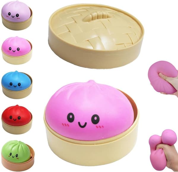 Stressboll, elastisk och mjuk, formad som en dumpling, rosa Rosa