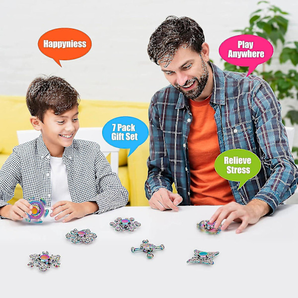 Regnbågsfidgetspinners för vuxna och barn, metallfidget, 7-pack fingerspinner, bordsspel, godispåsefyllning, present för stressavlastning,