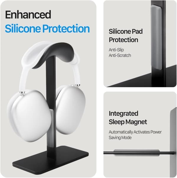Large Headphone Stand with Sleep Mode, Aluminum Alloy Headphone Desk Holder, Non-Slip Base, Two-Pack.