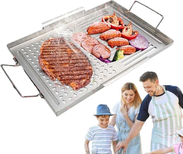 Grillbrett med håndtak i rustfritt stål, for grilling og utendørs matlaging
