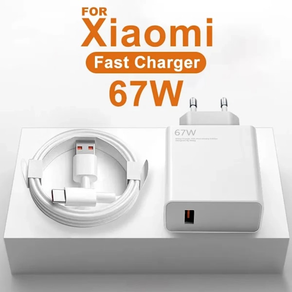 Original Xiaomi 67W USB Super Snabbladdare Ström Mi 12 11 6A Typ C Kabel POCO X5 X4 Pro Redmi Note 9 10 11 Laddare EU Laddare och Kabel EU Charger EU Charger and Cable 2 m