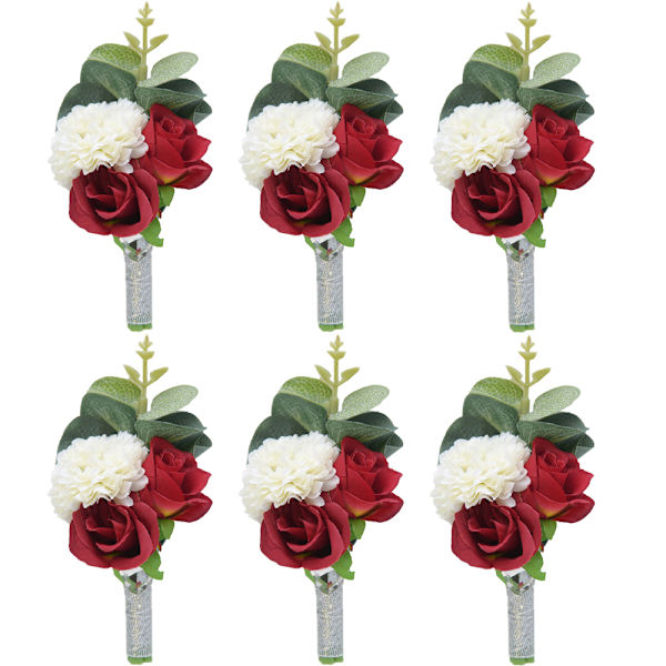 Konstgjord ros boutonniere och corsage set ros silkesblomma för bröllop bal fest stil 1