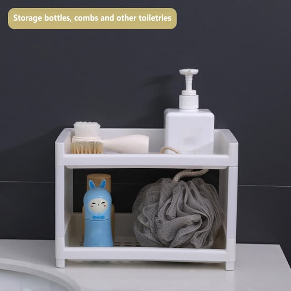 Double-layer Stationery Storage Rack Hollow Holder Organizer for Bathroom Office White White Small