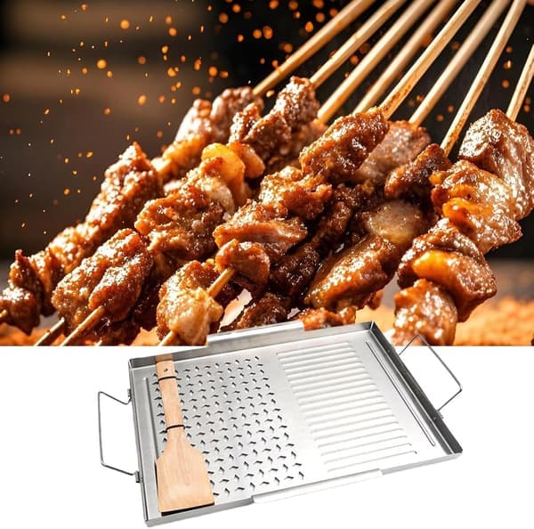Grillbrett med håndtak i rustfritt stål, for grilling og utendørs matlaging
