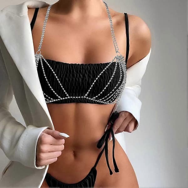 Sethain Boho Krystall Kroppskjede Glitrende Rhinestone Bikini Brystkjeder BH