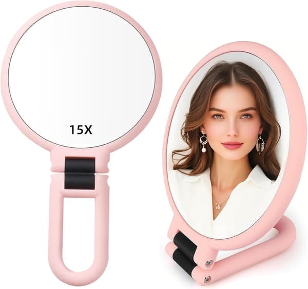 1x 15x handheld magnifying glass with travel handle, rotating and adjustable handle, reversible foldable.
