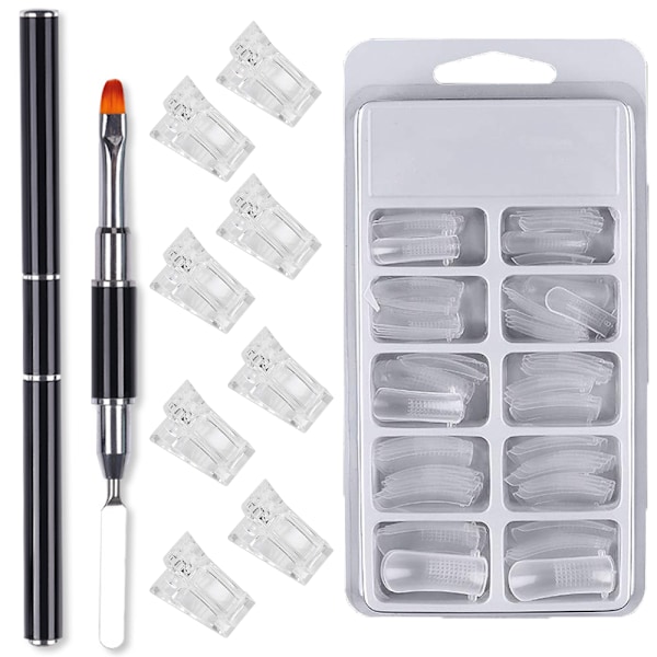 EBANKU Clear False Nails Tips Nagelformar, 100 bitar Nagelförlängningssats för Gel Nails Akrylnaglar med 1 stycke akrylmålarpensel med dubbla ändar