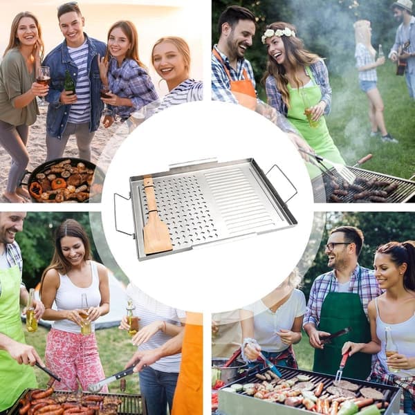 Grillbrett med håndtak i rustfritt stål, for grilling og utendørs matlaging