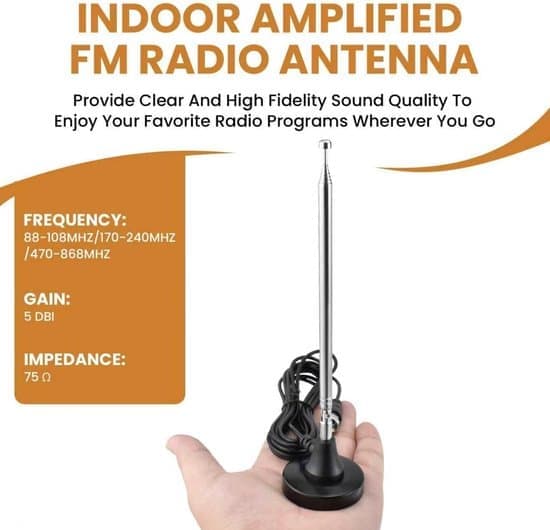 Innendørsantenne - FM-radioantenne - Magnetisk base - 3m koaksialkabel - Inkluderer 3 adaptere - HiFi stereomottak - Universal