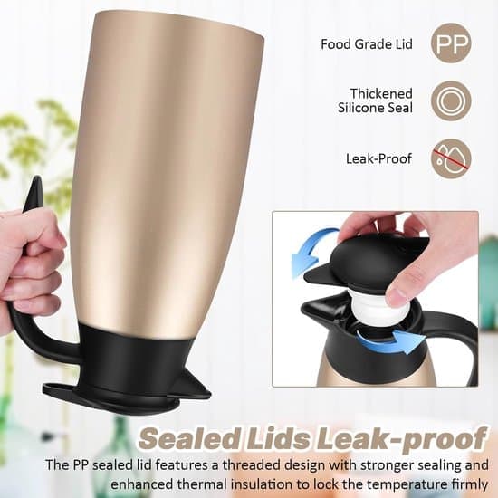 Termokande 2 liter rustfrit stål dobbeltvægget vakuumiisoleret kaffekande til varme drikke holder varmt i 12 timer velegnet til te og kaffe guld