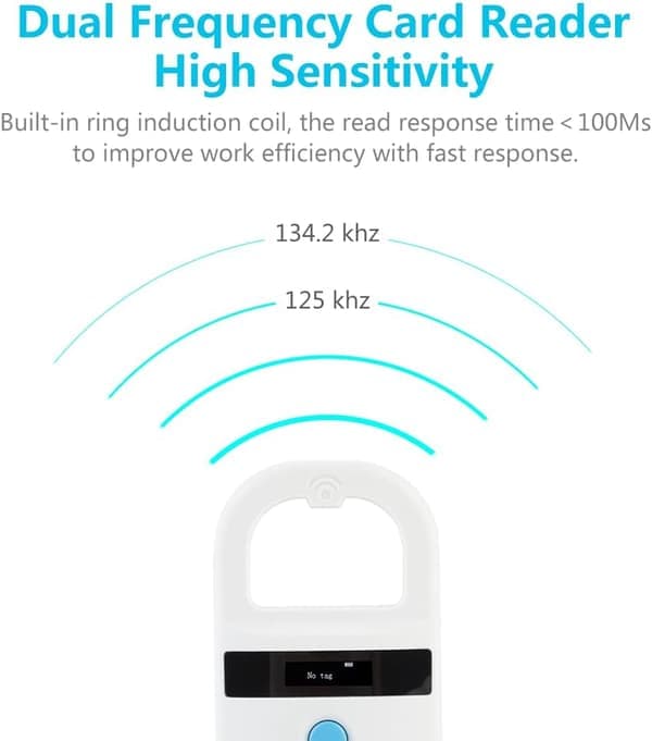 Dog Microchip Reader Pet Chip Scanner with OLED Display Supports FDX-B (ISO11784/11785) and EMID Microchip for Animal Management.