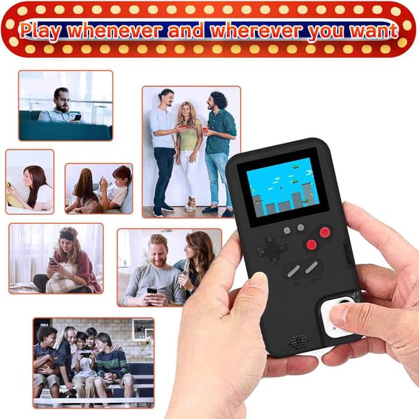Spelkonsolfodral för iPhone, retro skyddsfodral med egen strömförsörjning med 36 små spel, fullfärgsdisplay, stötsäkert videospel för iPhone 16pro max