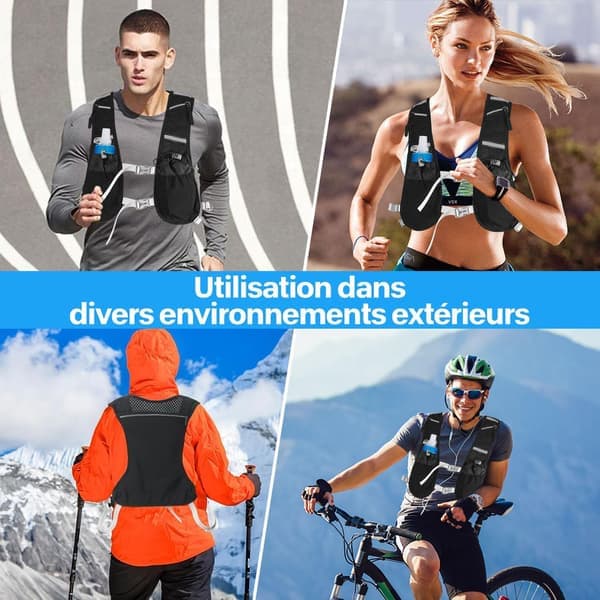 Løbevest med hydreringssystem og 2 bløde flasker 500 ml, Hydreringsvest til kvinder og mænd, Justerbar åndbar rygsæk til maratoncykling
