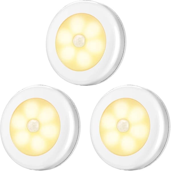 Bevegelsesaktivert lampe, LED-sensor nattlys, (3 stk, varmhvit)
