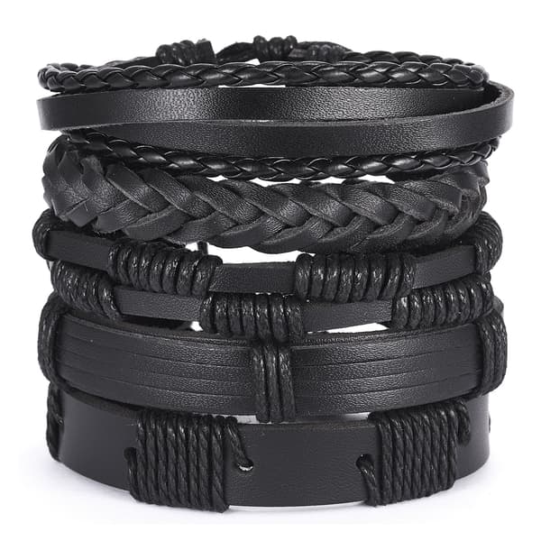 5-pak håndlavede læderarmbånd til mænd
