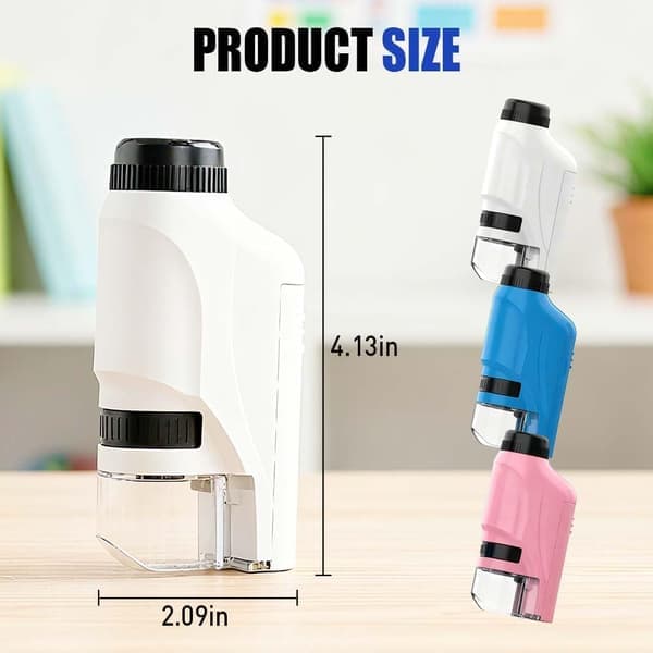 Mini Microscope 2026 New Pocket Microscope for Kids Portable Handheld Children's Microscope Miniscope Educational Science Kits LED Light 60X-120X (White)