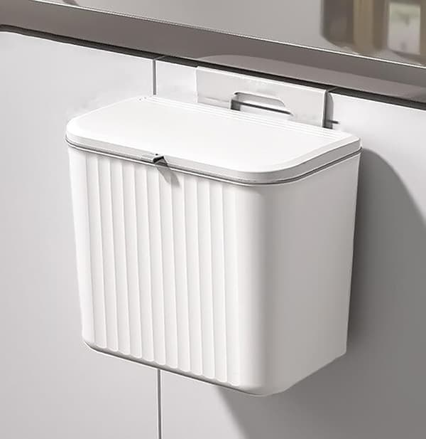 7 L Hanging Plastic Kitchen Trash Can with Lid, Double-Sided Opening Design, Kitchen Waste Bin, Hanging Wall Storage Bucket for Kitchen Cabinet Door