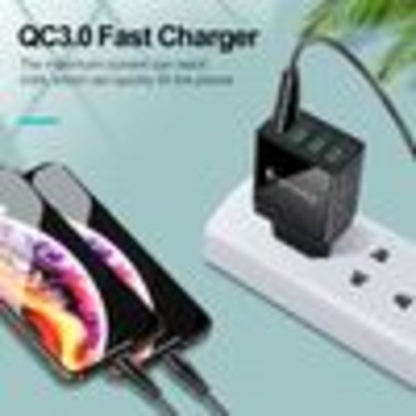 5V/3.1A Nätadapter Laddare Snabbladdare Strömförsörjning 4-Port USB QC 3.0 Vit